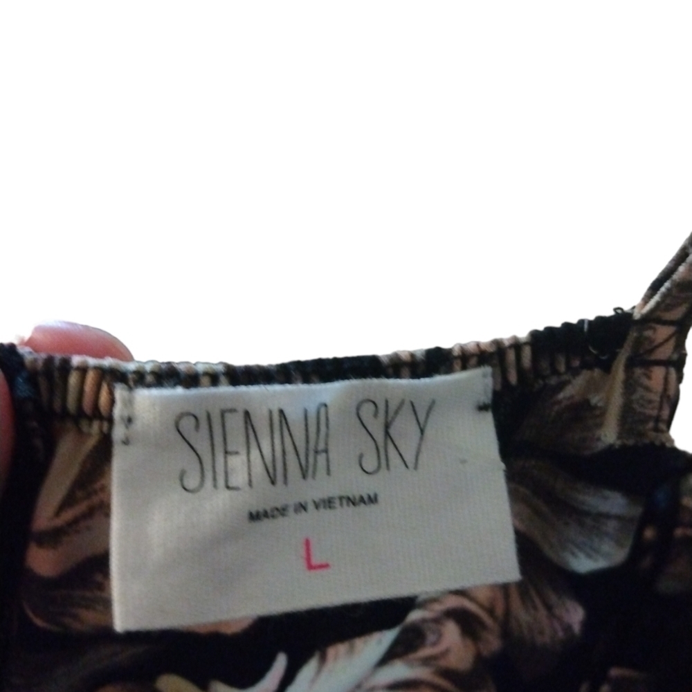 Sienna Sky Black Cream Floral Spaghetti String with Lace Midi Sexy Slip Dress L - Picture 3 of 16